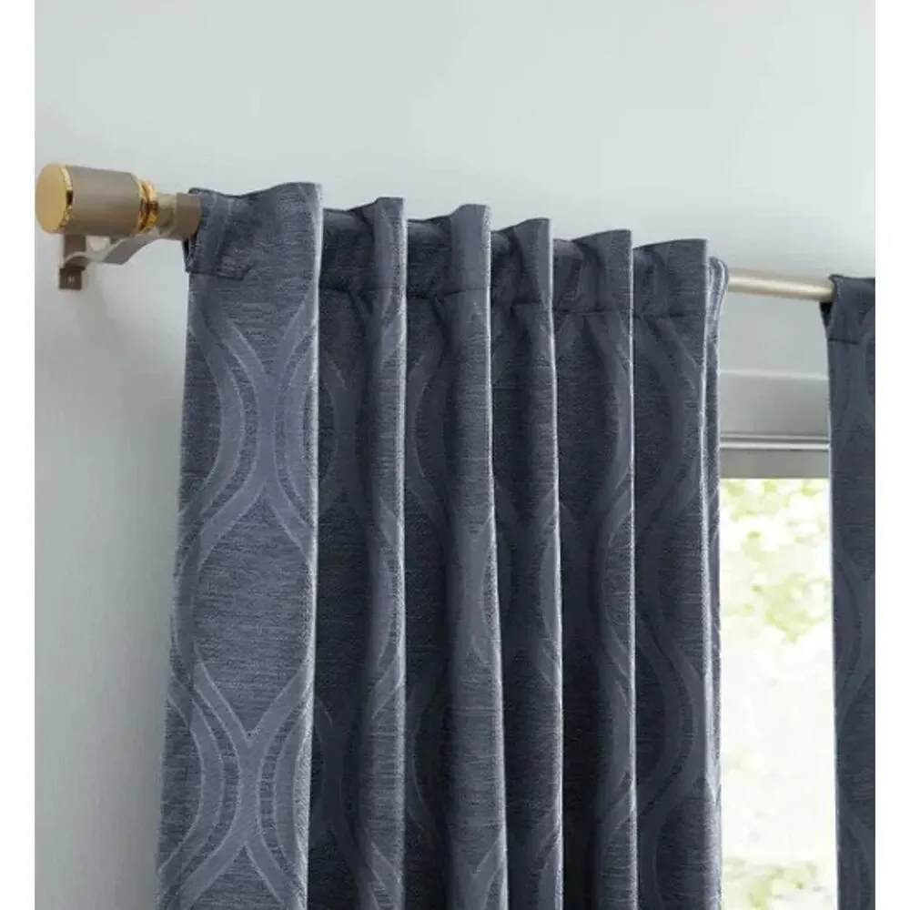 Silk Home Mitchell Blackout Curtains Navy 52x84 2 Panels Jacquard Geometric NEW
